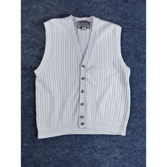 Ivy Crew Other - Vintage Ivy Crew White Cable-Knit Ramie Cotton Sweater Vest Button V-Neck Size L
